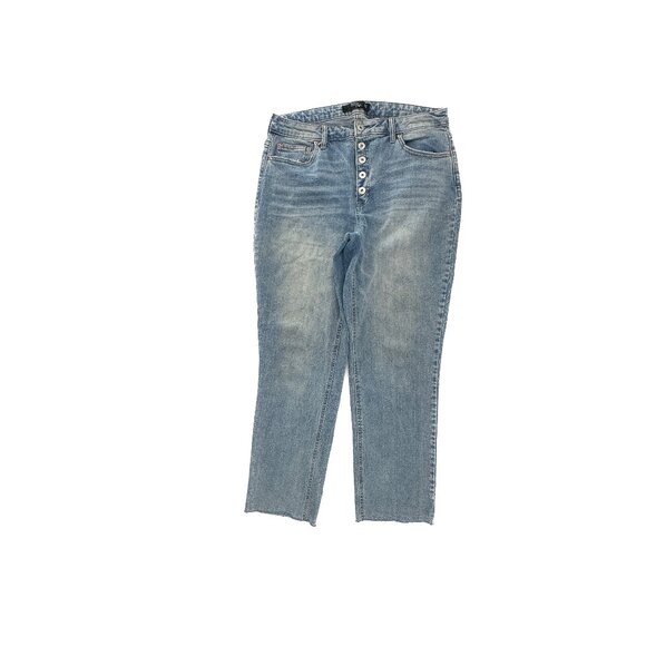 Stitch Star Button Fly Straight Raw Hem Women's size 12 Medium Blue Denim jeans - Picture 1 of 5